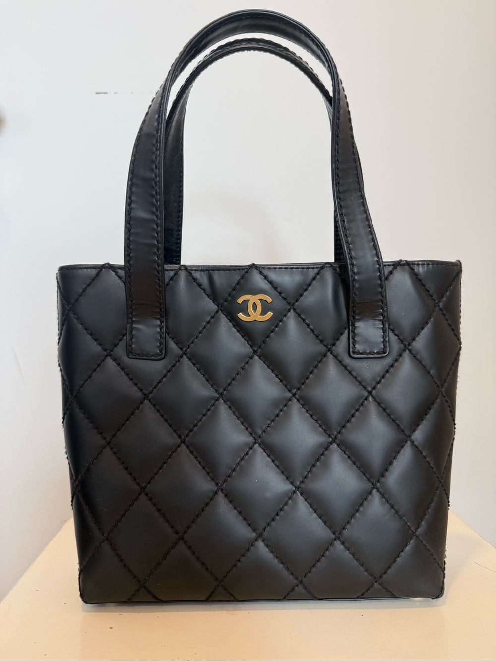 Chanel Vintage Quilted Leather Small Tote/Shoulderbag, Black